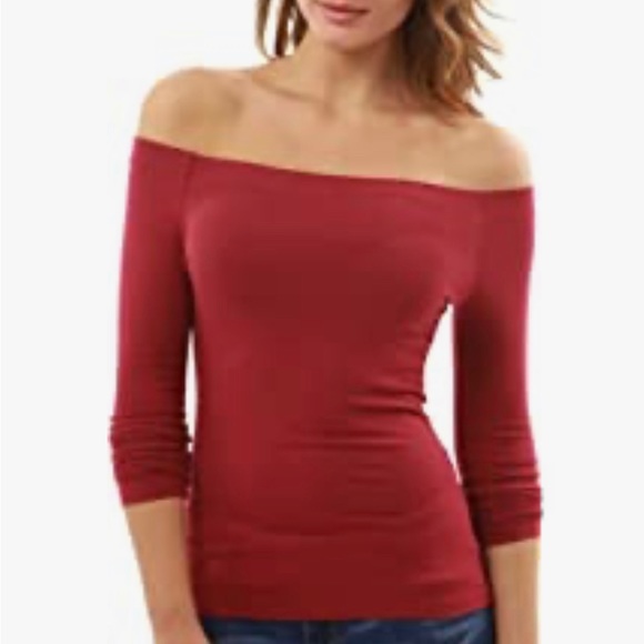 PattyBoutik Women Off Shoulder Long Sleeve Top (Deep Red M) - Picture 4 of 4